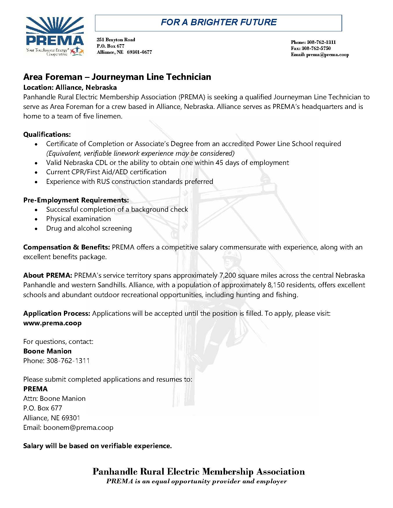 Area Foreman-Journeyman Line Technician 
